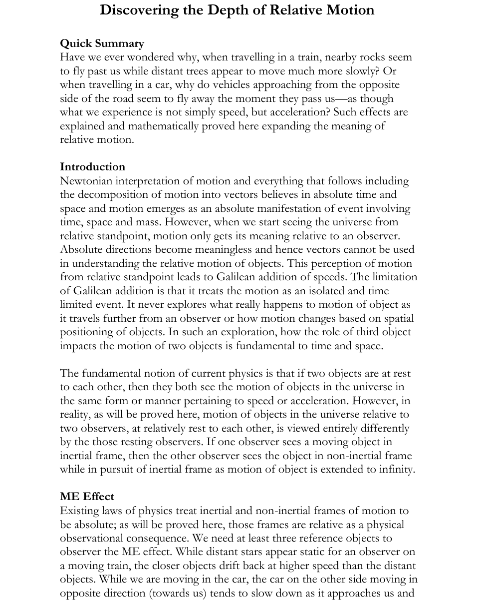 Discovering the Depth of Relative Motion — published article, page 1